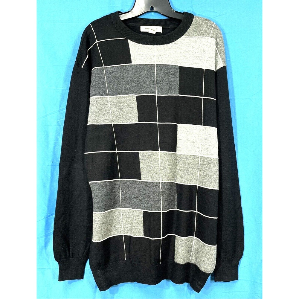 PRONTO UOMO Men's BLACK/GRAY Colorblock WOOL BLEND Biggie Cosby SWEATER Sz XXL
